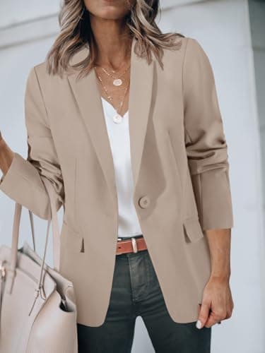Cicy Bell Womens Casual Blazers Open Front Long Sleeve Work Office Suit Jackets Blazer Khaki - Image 4