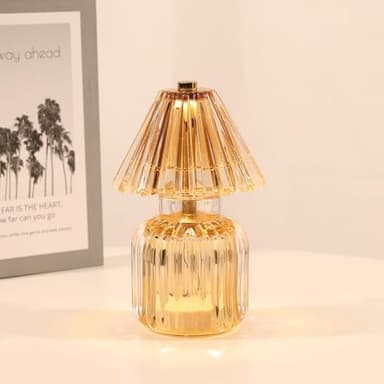 Battery Operated Lamp with Auto-Off Timer, Cordless Table Night Light for Bedroom & Entryway, Portable LED Lamp for Home, Outdoor, Camping No Battery Included (Umbrella Design - Amber - Image 3