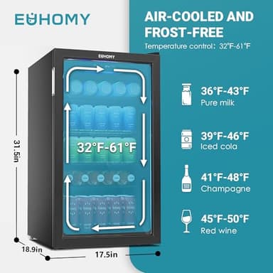 EUHOMY Beverage Refrigerator Cooler, 130 Can Mini Fridge with Glass Door for Soda Beer or Wine, Beverage Cooler for Home, Office, Bar with Adjustable Removable Shelves, Black - Image 4