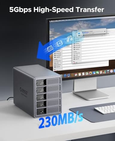 ORICO RAID 5 Bay HDD Enclosures USB 3.0 Push-Pull Mounting for 3.5-inch HDD, Max 110TB, External Direct Attached Storage 8 RAID Modes Supported 9858RU3 - Image 4