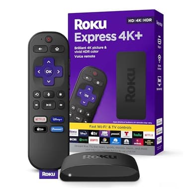 Roku Express 4K+ | Roku Streaming Device 4K/HDR with Voice Remote, Free & Live TV - Image 1