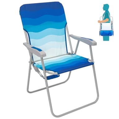 #WEJOY Folding Beach Chair for Adults, Lightweight Beach Chair with Shoulder Straps, High Back Camping Chairs with Hard Armrest, Supports 300lbs for Outdoor Lawn Concert (Dark Blue White) - Image 1