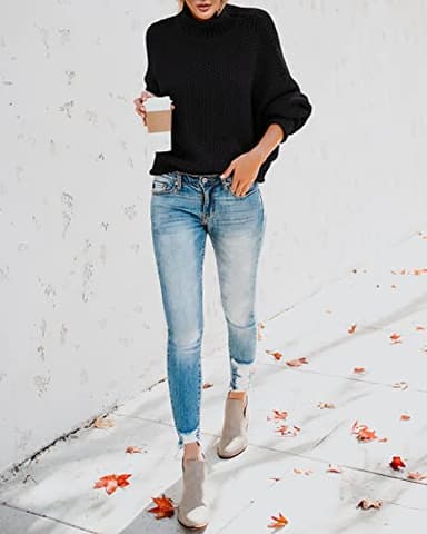 Saodimallsu Womens Turtleneck Oversized Sweaters Batwing Long Sleeve Pullover Loose Chunky Knit Jumper (Large, Black) - Image 5