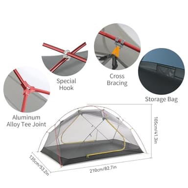 Naturehike Mongar 2 Person Backpacking Tent, 3 Season Camping Tent,Double Layer Free Standing Two Person Tents for Camping Hiking Cycling (210T Polyester- Blue) - Image 2