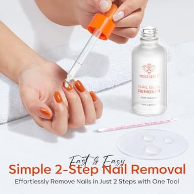 Modelones 50 ML Nail Polish Glue Remover for Press On Nails, Upgrade Clear Stick On Nails Remover for Acrylic Tips, Nail Polish Remover with Wood Stick - Image 6