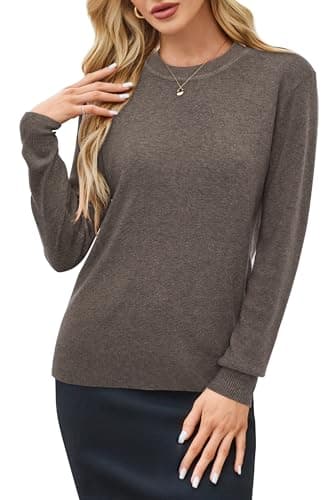 Arach&Cloz Womens 2025 Long Sleeve Sweaters Work Formal Halloween Winter Early Fall Fashion Tops Shirts Teacher Crew Neck Business Casual Dressy Black White Business Outfits Clothes (A-Coffee,S) - Image 2