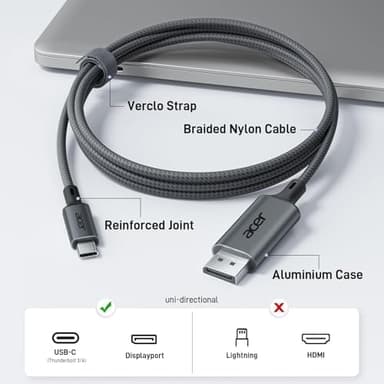 acer USB C to DisplayPort Cable 6.6 FT (4K@60HZ 2K@165Hz), Type-C to DisplayPort Cord (Sturdy Aluminum, Plug & Play) Thunderbolt 3/4/5 Compatible with MacBook Pro/Air, iPhone 16 Pro/Max, XPS, Surface - Image 6