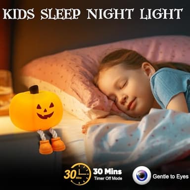 Pumpkin Night Light for Kids Cute Jack O Lantern Halloween Decor Nightlight for Baby Nursery Toddler Squishy Pumpkin Lights Cordless Rechargeable Dimmable Silicone Bedside Lamp Halloween Gifts - Image 6