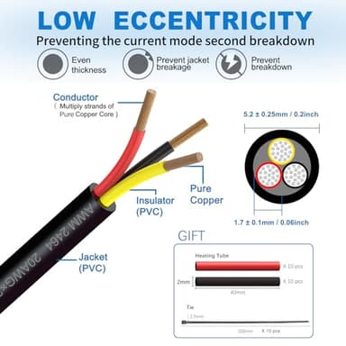 20 Gauge 3 Conductor Electrical Wire 50feet 20/3 Extension Cable UL2464 DC5V/12V/24V/300V 20AWG Stranded Pure Copper Low Voltage Wire for Automotive Lamps Strip Waterproof Outdoor Landscape Wire - Image 4