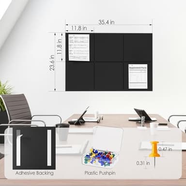 MaxGear Large Cork Board for Wall 36" x 24", Black Bulletin Board, 6 Pack Felt Wall Tiles with Pushpins, Cork Boards for Office Push Pin Board Tack Board Felt Board - Image 4