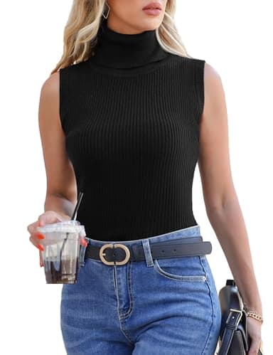 Totatuit Sleeveless Turtleneck Top Basic Wool Solid Color Knitwear Slim Fit Tank Tops - Image 1