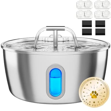 Cat Water Fountain Stainless Steel - 3.2L/108oz Pet Water Fountain for Cats Indoor - Automatic Pet Watering Dispenser (4 Filters) - Image 1
