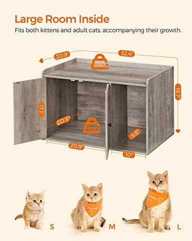 Feandrea Litter Box Enclosure, Cat Litter Box Furniture Hidden, with Front Entry, Modern Cat House for Indoor Cat, Kitty, Side End Table, 32.4 x 20.9 x 19.7 Inches, Greige UPCL001G01 - Image 4