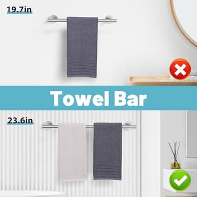 Bathroom Hardware Set, 6-Piece Towel Bar Set Brushed Nickel Towel Holder Set Includes 19.68/23.6 in Towel Bar,Toilet Paper Holder,Towel Ring and Towel Hook Wall Mount Bathroom Accessories Set - Image 3