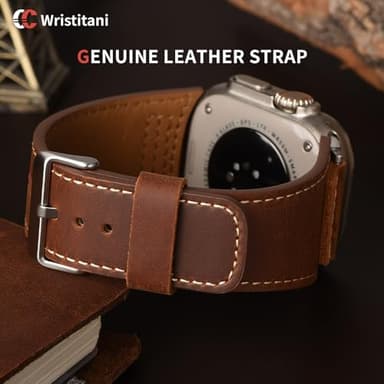 Wristitani Leather Bands Compatible With Apple Watch Band Ultra 3/2/1, 49mm 46mm 45mm 44mm 42mm For Men, Top Genuine Leather Replacement Vintage Strap for iWatch SE3/2/1 Series 11 10 9 8 7 6 5 4 3 - Image 4