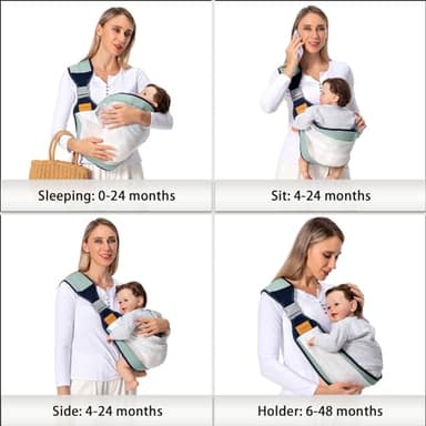Shiaon Baby Sling Carrier, Baby Carrier Newborn to Toddler(7-45lbs), Toddler Carrier with Safety Buckle, One Shoulder Adjustable Shoulder Strap, One Size Fits All, Mesh Green - Image 3