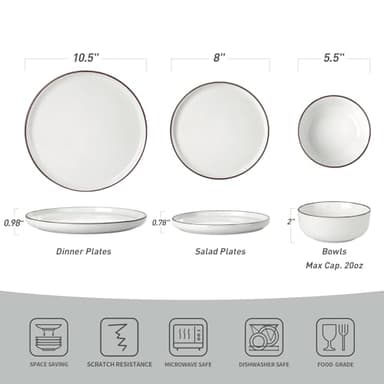 Famiware Mercury Plates and Bowls Sets, 12 Pieces Stoneware Dinnerware Sets, Dishes Set for 4, Microwave and Dishwasher Safe, White - Image 3