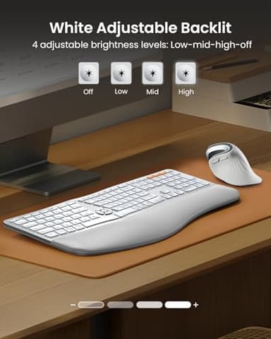 ProtoArc Backlit Bluetooth Ergonomic Keyboard, EK01 Plus Full Size Wireless Split Keyboard with Dual Bluetooth and USB, Cushioned Wrist Rest, Rechargeable, for Windows/Mac/Android, White and Silver - Image 2
