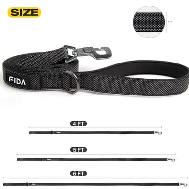 Fida 6 FT Heavy Duty Dog Leash with 2 Comfortable Padded Handles, Traffic Handle & Advanced Easy Snap Hook, Reflective Walking Lead for Large, Medium & Small Breed Dogs, Black - Image 5