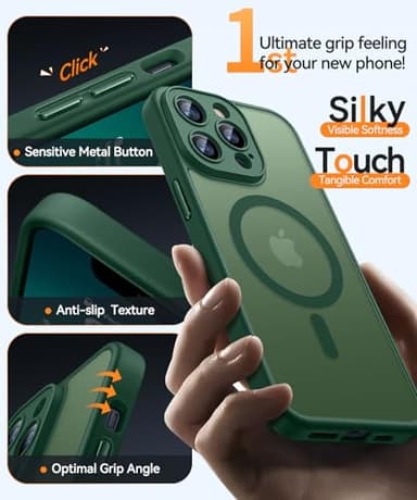 CANSHN Magnetic Compatible with iPhone 13 Pro Case, Upgraded [Full Camera Protection] [Compatible with Magsafe] [Translucent Matte] Shockproof Protective Phone Case Cover 6.1 Inch - Deep Green - Image 5