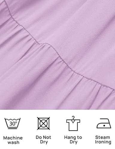 ZESICA Women's 2025 Summer Square Neck Short Puff Sleeve Solid Color High Waist Casual Smocked Flowy A Line Tiered Midi Dress,Lightpurple,Medium - Image 7