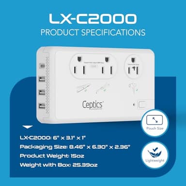 Ceptics 2000W Travel Voltage Converter for Hair Dryer & 200W Convert 220V to 110V for Curling Iron, Straightener, Chargers, Step Down World Power 4 USB Charging QC 3.0 SWadApt Type A, B, C, E/F, G, I - Image 7