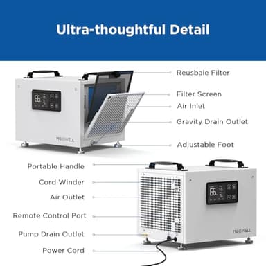 Moiswell 70 Pints Commercial Dehumidifier with Pump Portable Crawl Space Dehumidifier for Basement Energy Star Efficient Certified Compact Dehumidifiers for Home, Auto Defrost, Timer - Image 7