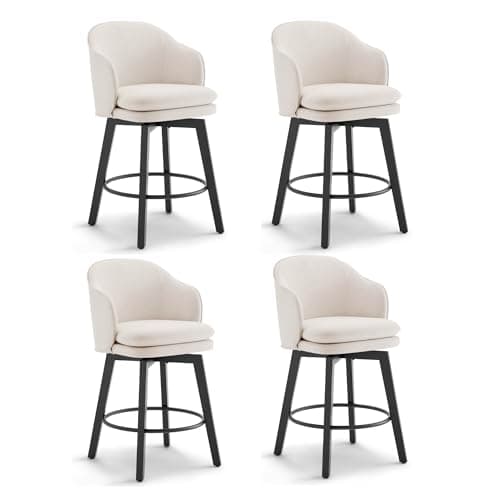 Counter Height Barstools 26 inch Upholstered Swivel Bar Stools with Back and Wood Legs for Kitchen Island,Set of 4,Beige Fabric - Image 1
