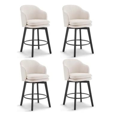 Counter Height Barstools 26 inch Upholstered Swivel Bar Stools with Back and Wood Legs for Kitchen Island,Set of 4,Beige Fabric - Image 1