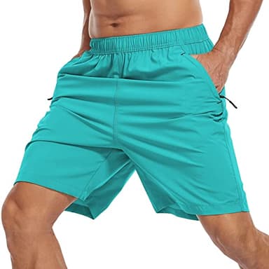 Men's Quick Dry Shorts Casual Summer Lightweight Dry Fit Athletic Running Sweat Shorts with Zip Pockets Light Green X-Large - Image 3