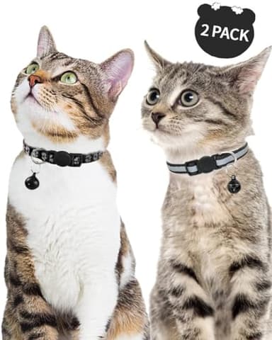 Taglory Reflective Cat Collar Breakaway with Bells, 2 Pack Girl Boy Pet Cat Collar Adjustable 7.5-12.5 Inch, Black - Image 2