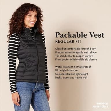 Amazon Essentials Women's Lightweight Water-Resistant Packable Puffer Vest, Burgundy, X-Large - Image 2