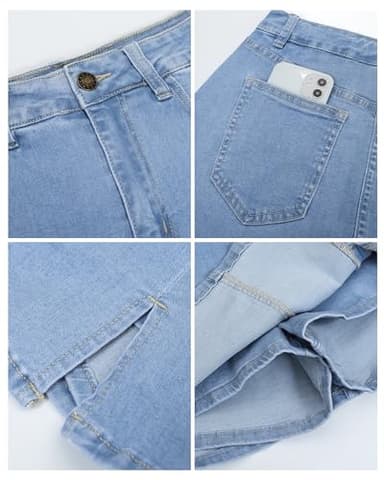 Vetinee High Waisted Jean Skorts for Women - Casual Mini Denim Skirt Blue Fog Medium Size 8/10 - Image 7