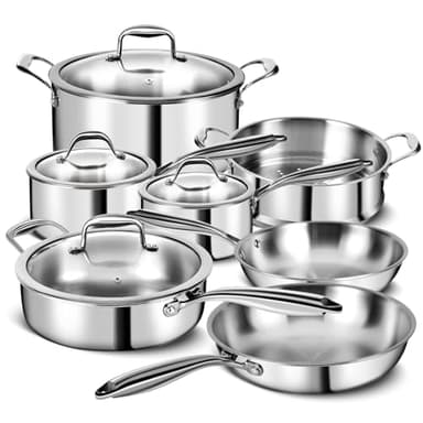 3 Ply Stainless Steel 11-Piece Cookware Set with Lids, Pots and Pans Kitchen Set, Non-Toxic, Induction, Oven, Dishwasher Safe, Professional Chef Quality - Image 1