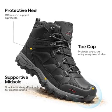 NORTIV 8 Men's Waterproof Hiking Boots Outdoor Trekking Lightweight Mountaineering Leather Shoes,Size 8.5,Black,NMUMHB2501 - Image 6