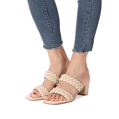 N.N.G Women Heels Sandals Cream Size 9 Dressy Low Heel Block Braided Chunky Summer Leather Comfort Square toes Casual - Image 4