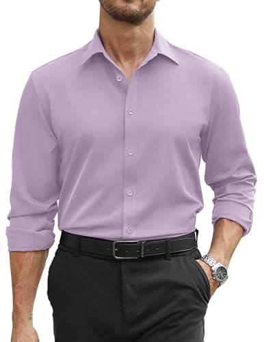 COOFANDY MMen's Business Dress Shirts Wrinkle Free Long Sleeve Regular Fit Casual Button Down Shirts Lavender M - Image 1