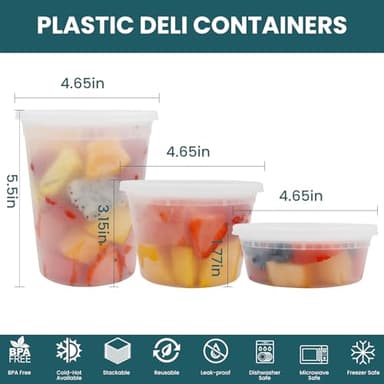 WGCC Deli Containers With Lids 48 Sets - Disposable Soup Container 8oz, 16oz, 32oz - Plastic Food Storage, Leakproof, BPA Free, Microwave/Freezer/Dishwasher Safe - Image 5