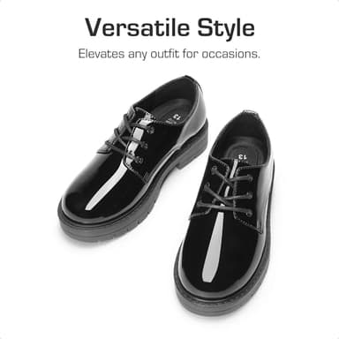 DREAM PAIRS Boys Girls Dress Shoes Kids Uniform Formal Classic Oxfords Lace-up for Toddler Little Big Kid,Size 12 Little Kid,Black-Pat,KUUMOX2501 - Image 4