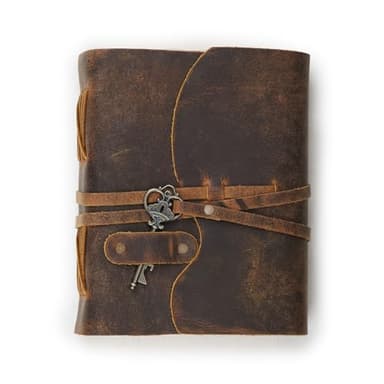 LEATHER VILLAGE Vintage Leather Journal – 200 Handmade Vintage Deckle Edge Paper – Leather bound Journal For Women Men – Vintage Key Closure - Book of Shadows - Cappuccino Brown - 13X8 inches - Image 2