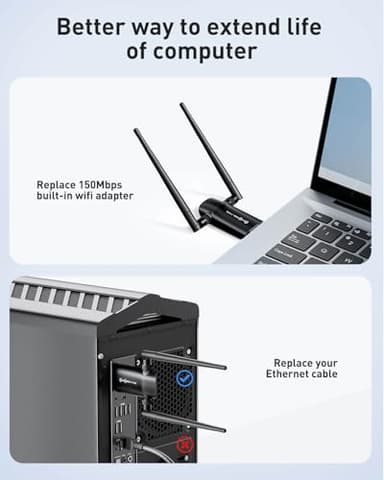 Wireless USB WiFi Adapter for PC - Nineplus 1300Mbps Dual 5Dbi Antennas 5G/2.4G WiFi Adapter for Desktop PC Laptop Windows11/10/8/7/Vista/XP, Wireless Adapters for Desktop Computer Network Adapters - Image 4