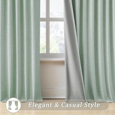RAIN CITY Light Green Linen Blackout Curtains 45 Inch Long for Living Room,2 Panels Pinch Pleated Drape with Hooks Back Tab Boho Decor, Textured Full Black Out Curtains for Bedroom 50 x 45 - Image 5