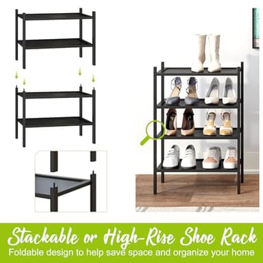 BMOSU 2-Tier Bamboo Small Shoe Rack Premium Stackable Shoe Shelf Storage Organizer for Hallway Closet Living Room Entryway Organizer(Black) - Image 7
