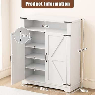 6-Tier Shoe Cabinet with Doors, Entryway Shoe Rack Shoe Storage Cabinet with Adjustable Shelves & Anti-tip Fitting, Farmhouse Shoe Cabinet Storage for Entryway, Living Room, Closet - Image 3