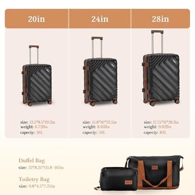 Rosamo 5 piece Luggage Set Expandable Suitcase 22x14x9 Airline Approved Carry on, ABS Hard Case Suitcases with Spinner Wheels, TSA Lock (Black) - Image 6