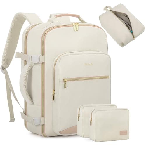 LOVEVOOK Travel Backpack for Women Men as Personal Item Flight Approved, 40L Luggage Carry On Backpack,17.3inch Large Laptop Backpack Waterproof Outdoor Sports with 3 Packing Cubes,Beige-Flesh beige - Image 1