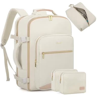 LOVEVOOK Travel Backpack for Women Men as Personal Item Flight Approved, 40L Luggage Carry On Backpack,17.3inch Large Laptop Backpack Waterproof Outdoor Sports with 3 Packing Cubes,Beige-Flesh beige - Image 1