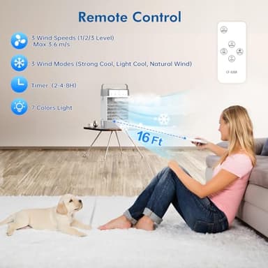 Portable Air Conditioners, Air Cooler with Remoter Evaporative Personal Mini AC, 3 Wind Speed, 2-4-8H Timer, 3 Modes, Colorful Night Light, Portable AC for Room, Car, Bedroom, Camping - Image 5