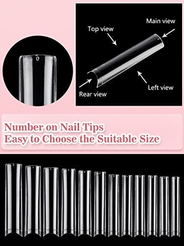 Quaferen Clear Square Nail Tips, 504PCS 3XL Long No C Curve Nail Tips, Half Cover Flat Tapered Square Straight Gel Acrylic False Nails Tips for DIY Salon Home - Image 5