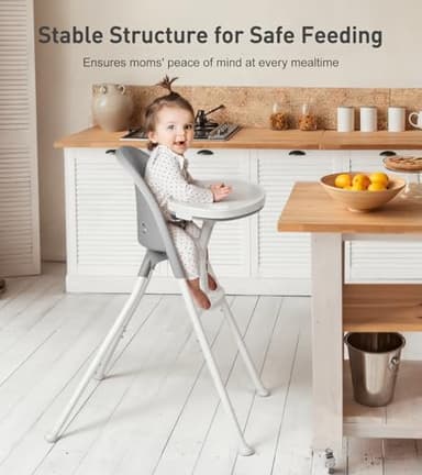 HAN-MM Foldable High Chair, One Click fold,Save Space, Detachable Double Tray, Infant Chair, Car Traveling, 3 in 1 Convertible, 3-Point Harness, Adjustable Footrest, Non-Slip Feet, Adjustable Legs - Image 6
